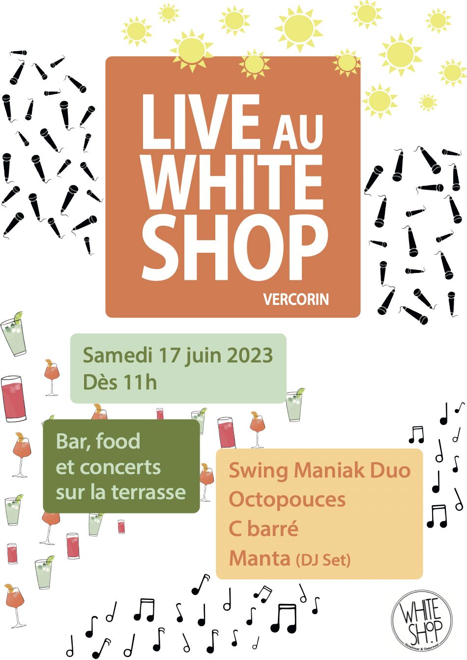 Affiche : live au White Shop, concerts sur la terrasse
